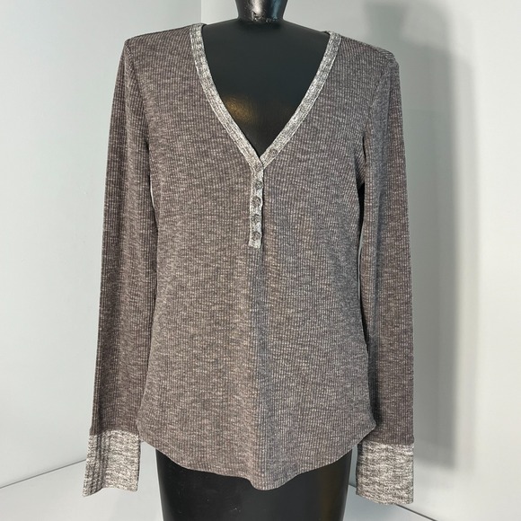 Hem & Thread Sweaters - Bella‎ Swan Elana Gilbert Long Sleeve Top Womens Large Brown/Gray Stretch